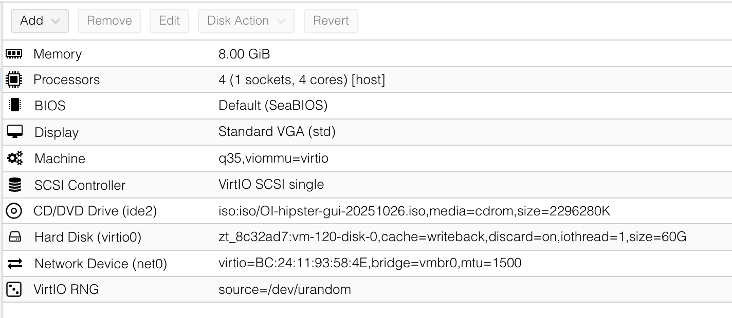 Proxmox VE virtual machine config, matching the text above